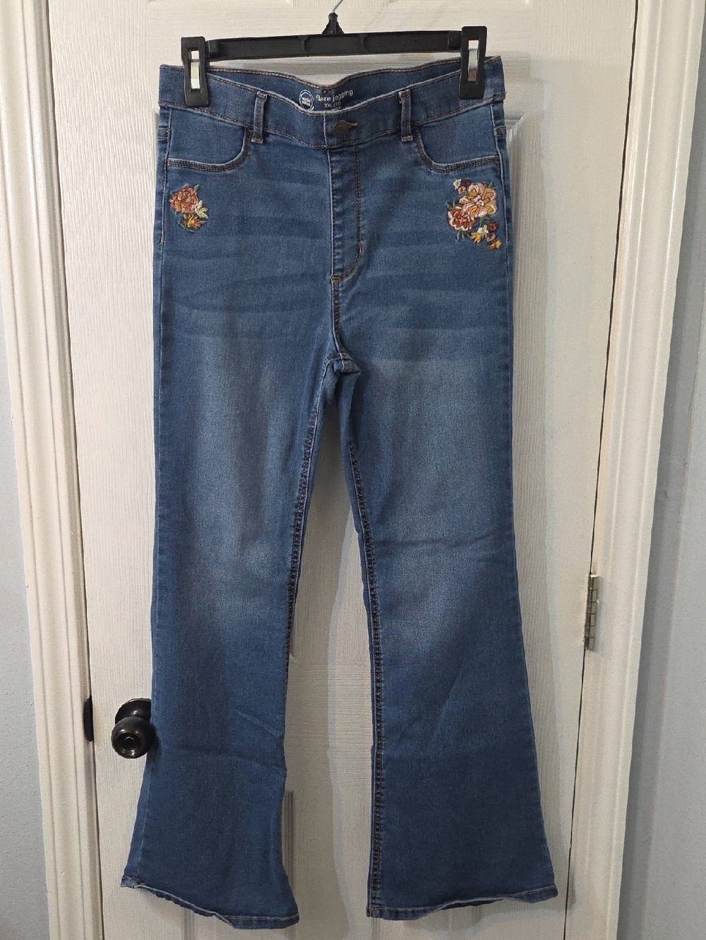 wonder nation Blue Denim Flare Jeans with Floral Embroidery